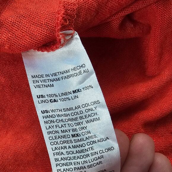 Chicos size 2 (L) tie front 100% linen orange blouse EUC summer career casual ^ - Picture 4 of 6